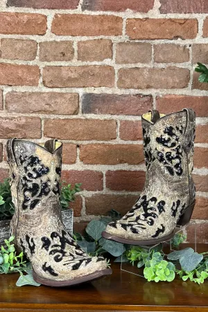 WIDE Brown Crystal & Sequin Ankle Boot by Corral Boots