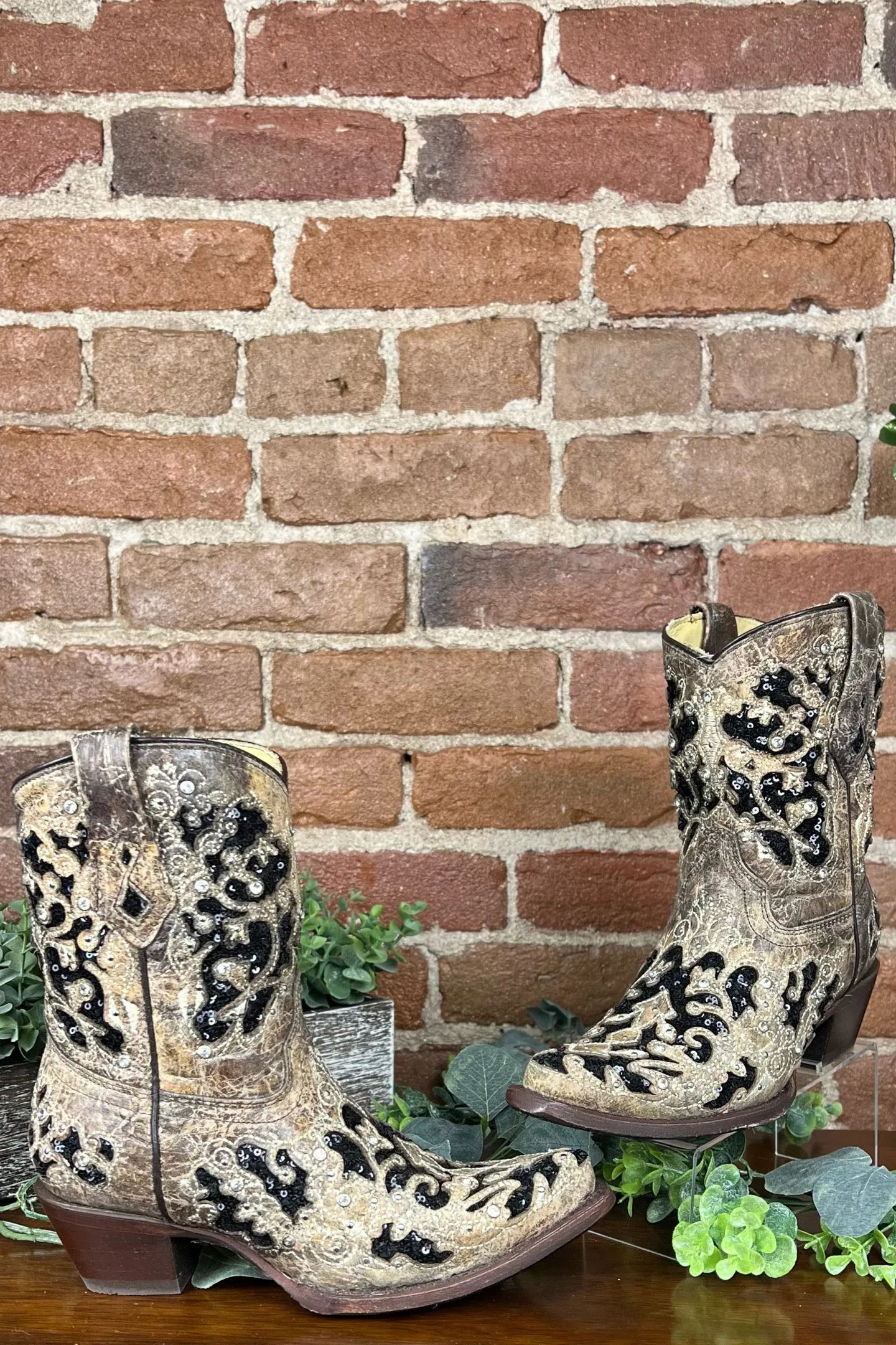 WIDE Brown Crystal & Sequin Ankle Boot by Corral Boots