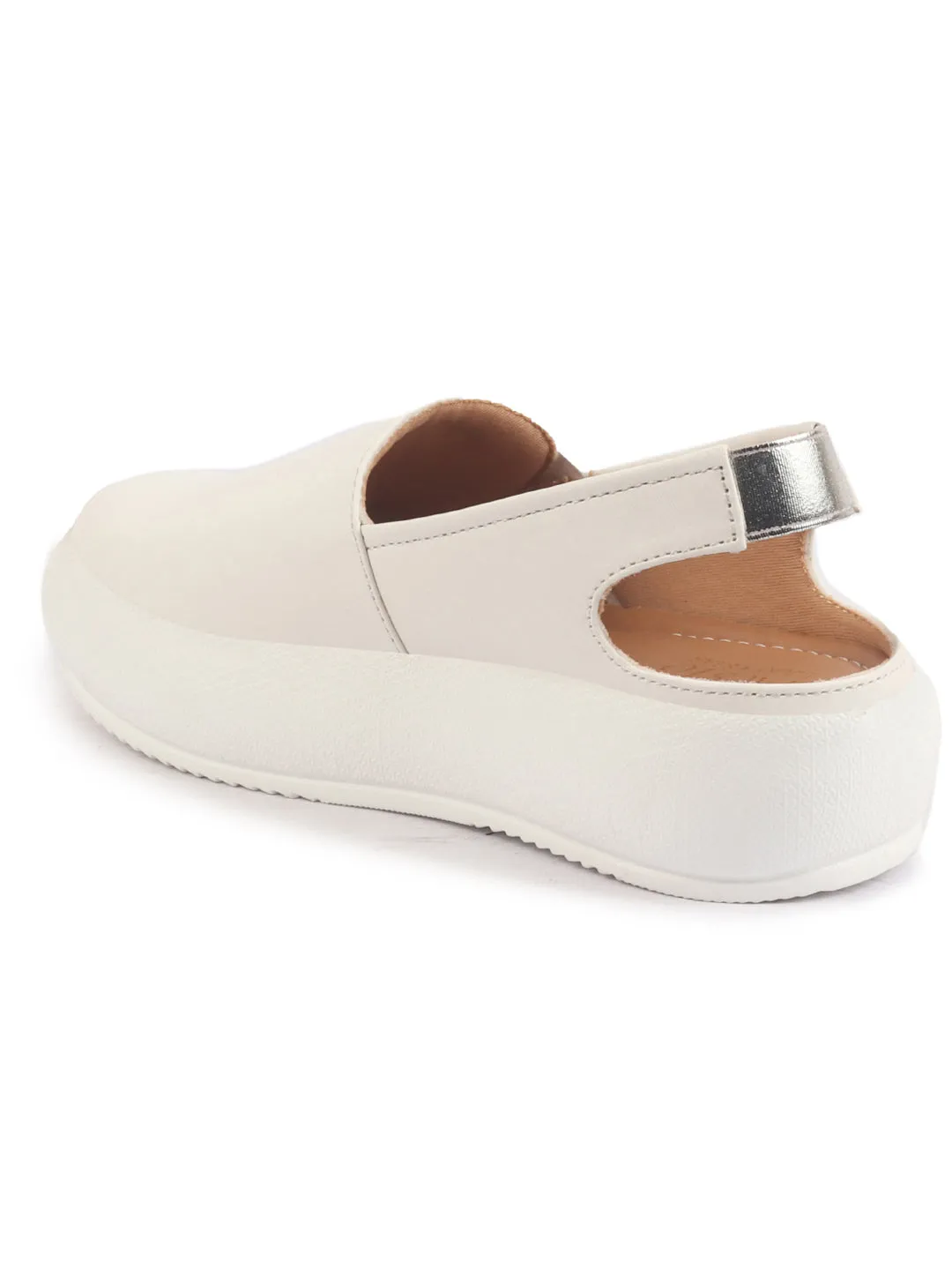 Women White Height Enhancer Elastic Closure Back Strap Platform Heel Slip On Shoes|Stylish|Chunky|Weekend|Classic Sneaker Shoes