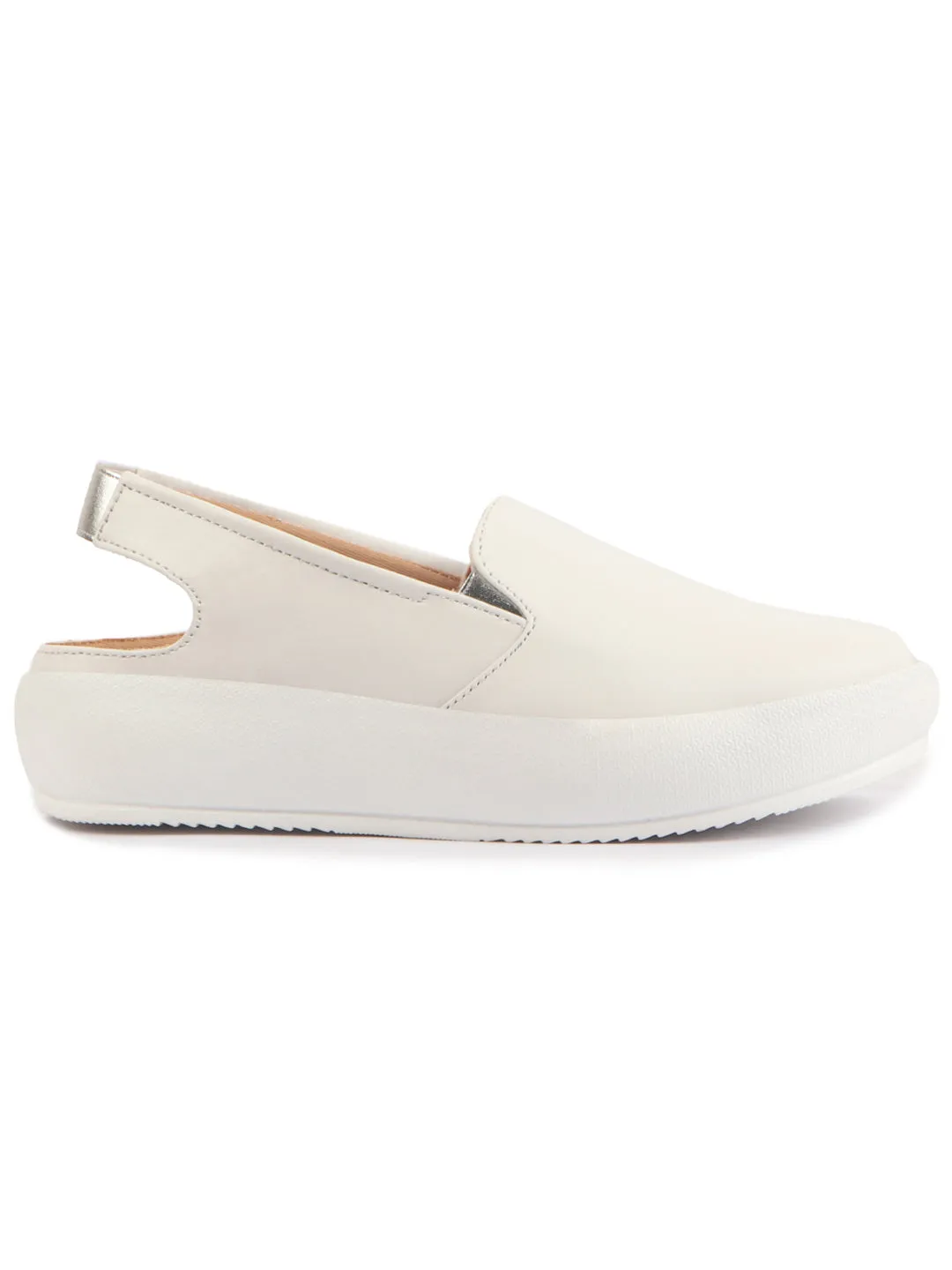 Women White Height Enhancer Elastic Closure Back Strap Platform Heel Slip On Shoes|Stylish|Chunky|Weekend|Classic Sneaker Shoes