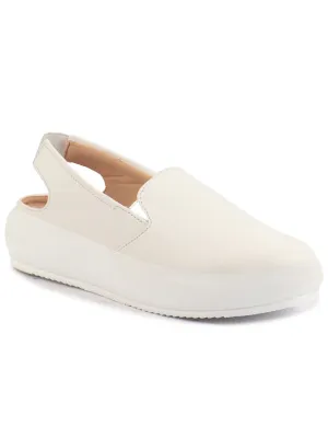 Women White Height Enhancer Elastic Closure Back Strap Platform Heel Slip On Shoes|Stylish|Chunky|Weekend|Classic Sneaker Shoes