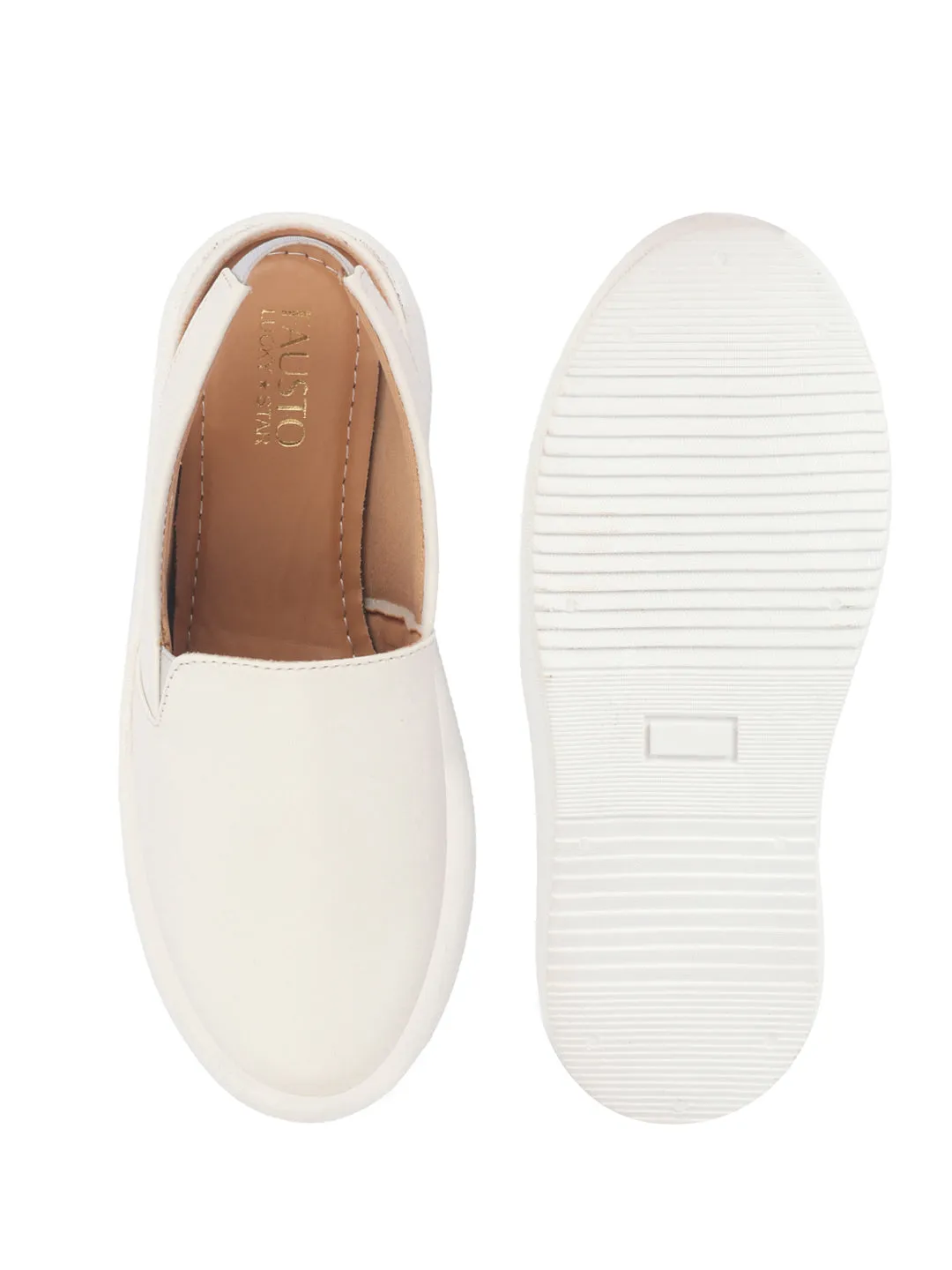 Women White Height Enhancer Elastic Closure Back Strap Platform Heel Slip On Shoes|Stylish|Chunky|Weekend|Classic Sneaker Shoes