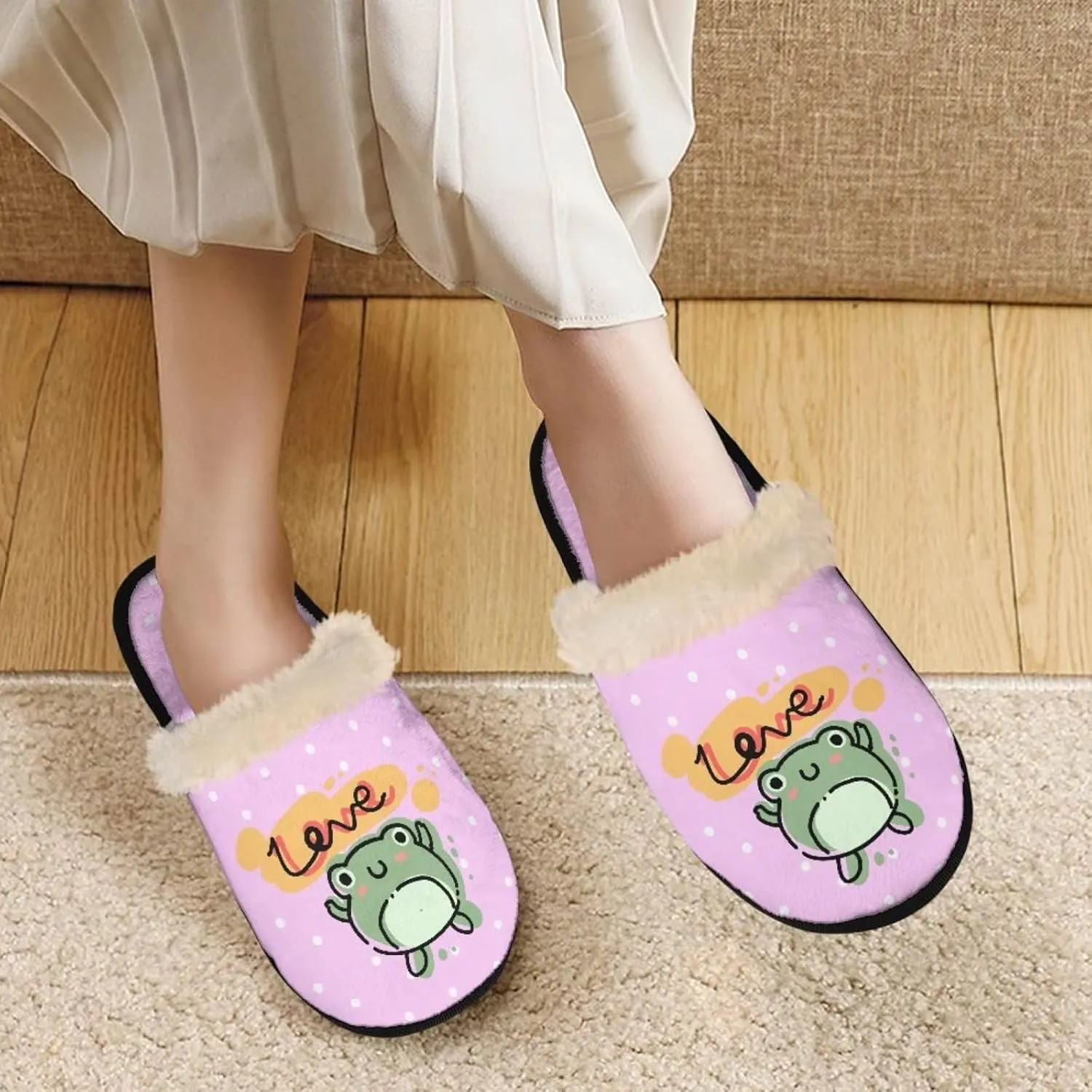 Womens Fuzzy Memory Foam Slippers, Cozy Plush Home Slippers Warm Memory Foam Shoes Home Bedroom Shoes Slippers for Women Men