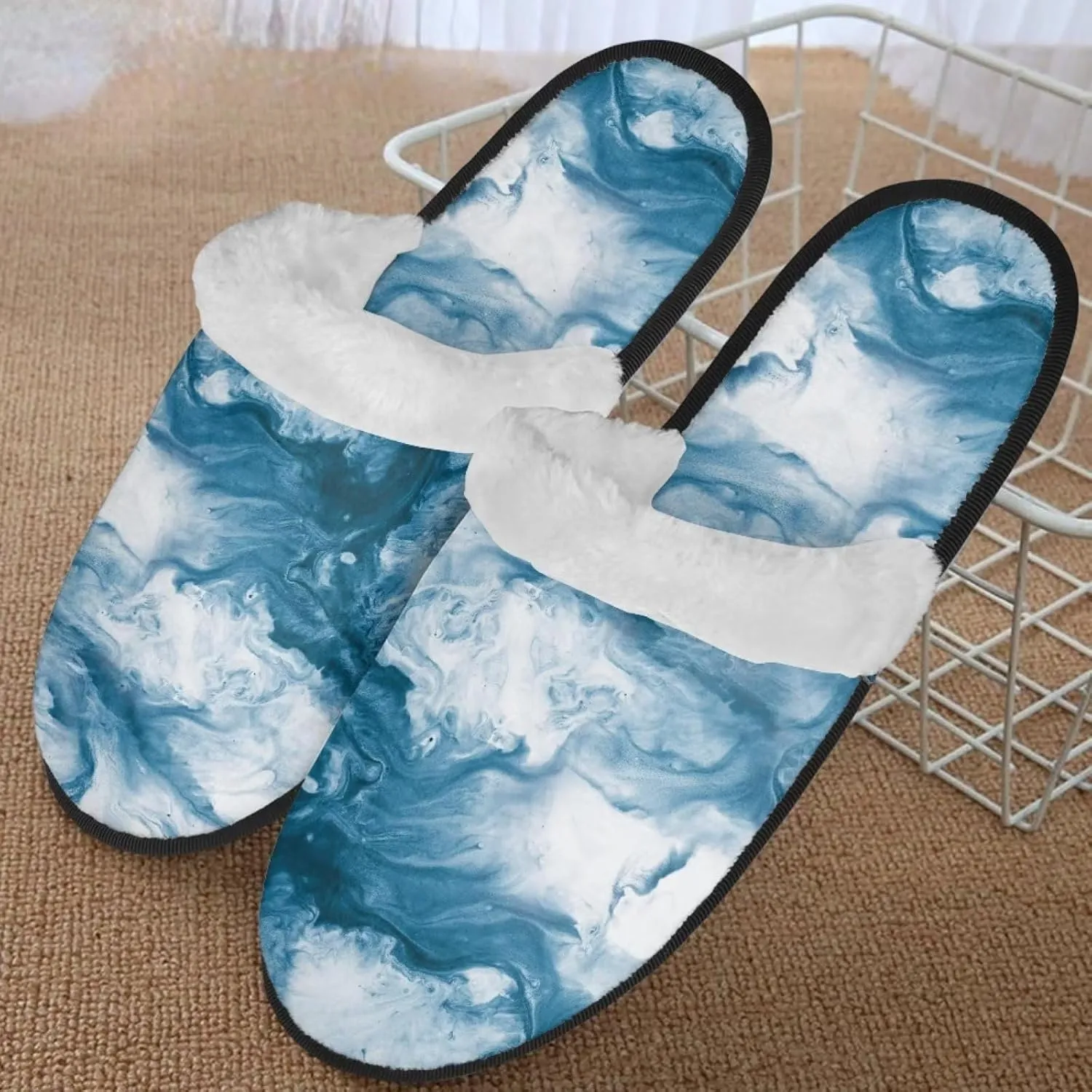Womens Fuzzy Memory Foam Slippers, Cozy Plush Home Slippers Warm Memory Foam Shoes Home Bedroom Shoes Slippers for Women Men