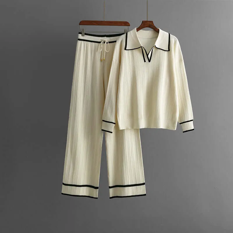 Women's Knitted Lounge Set with Wide-Leg Pants