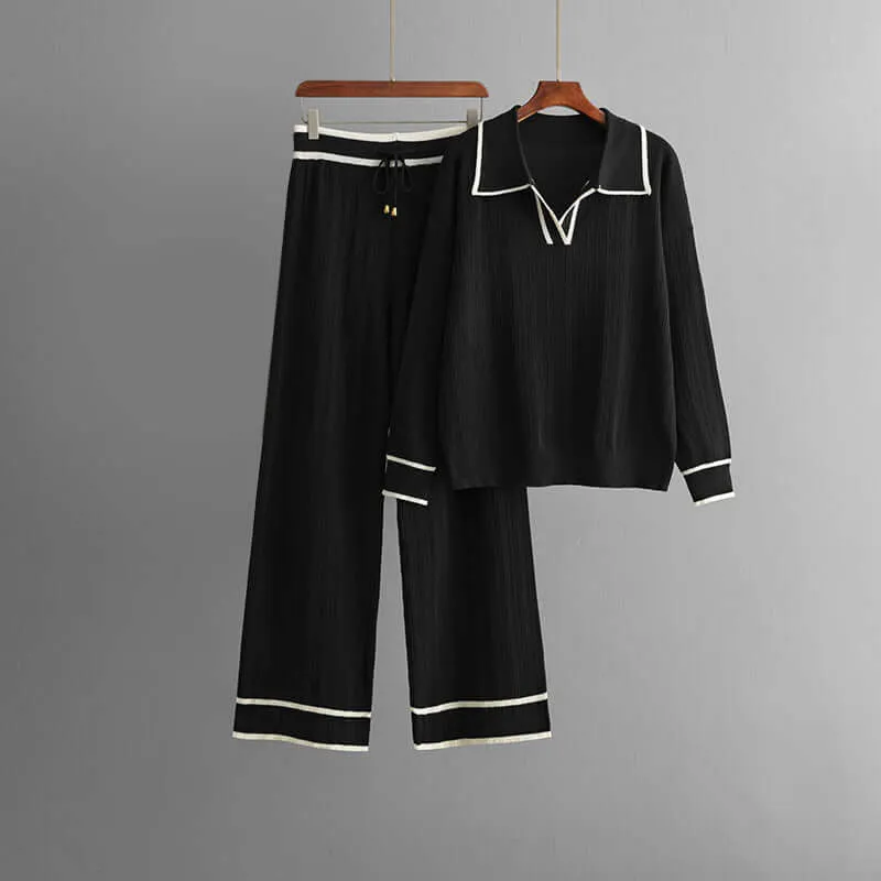 Women's Knitted Lounge Set with Wide-Leg Pants