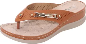 Womens Orthopedic Sandals Clip Toe Wedge Flip Flops Comfortable Open Toe Beach Shoes Lightweight Slip-on Slides