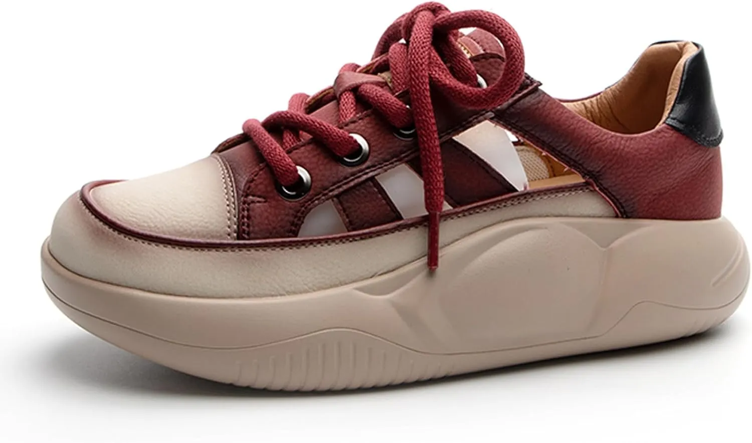 Women's Retro Leather Breathable Platform Sneakers Fashion Summer Lace-Up Non-Slip Hollow Sandals Outdoor Hiking Workout Casual Driving Shoes
