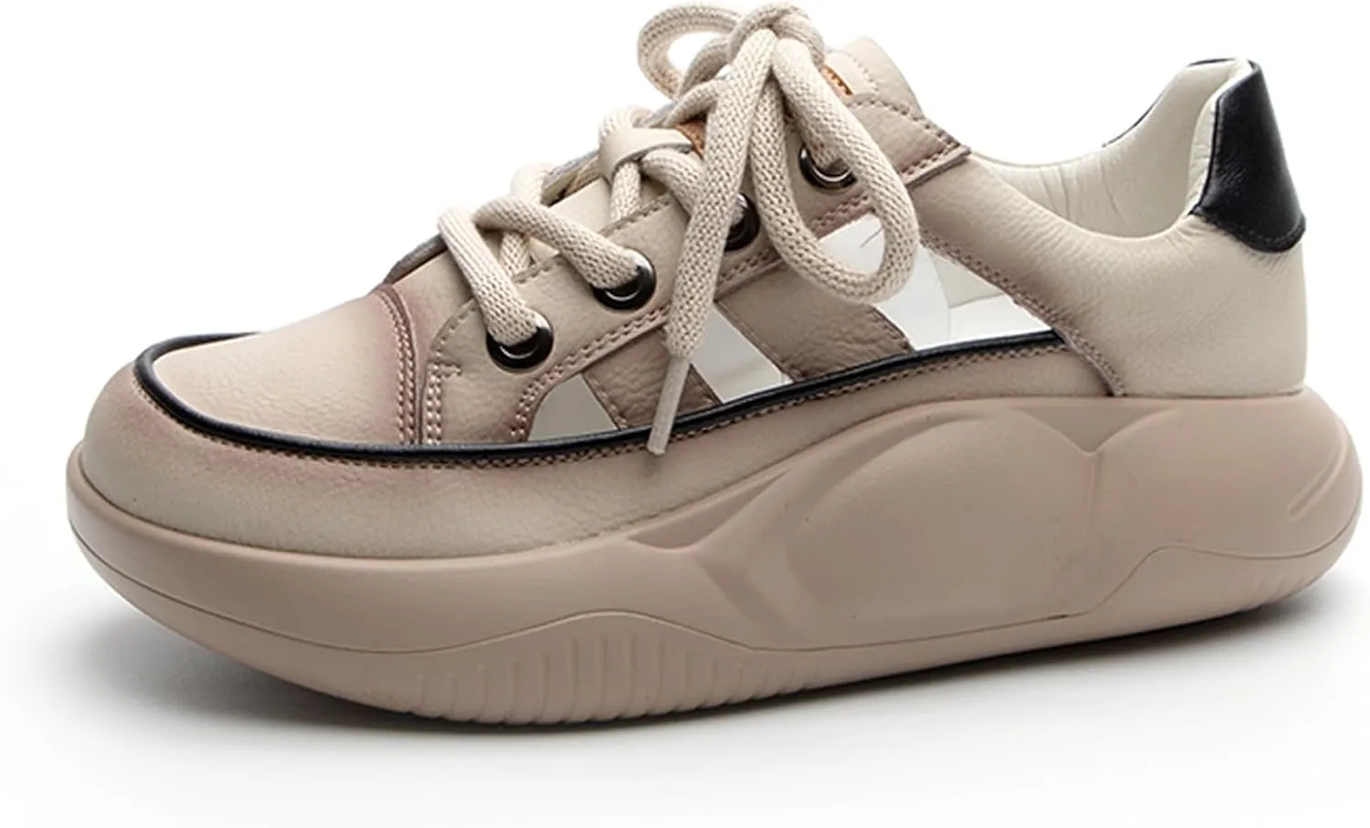 Women's Retro Leather Breathable Platform Sneakers Fashion Summer Lace-Up Non-Slip Hollow Sandals Outdoor Hiking Workout Casual Driving Shoes