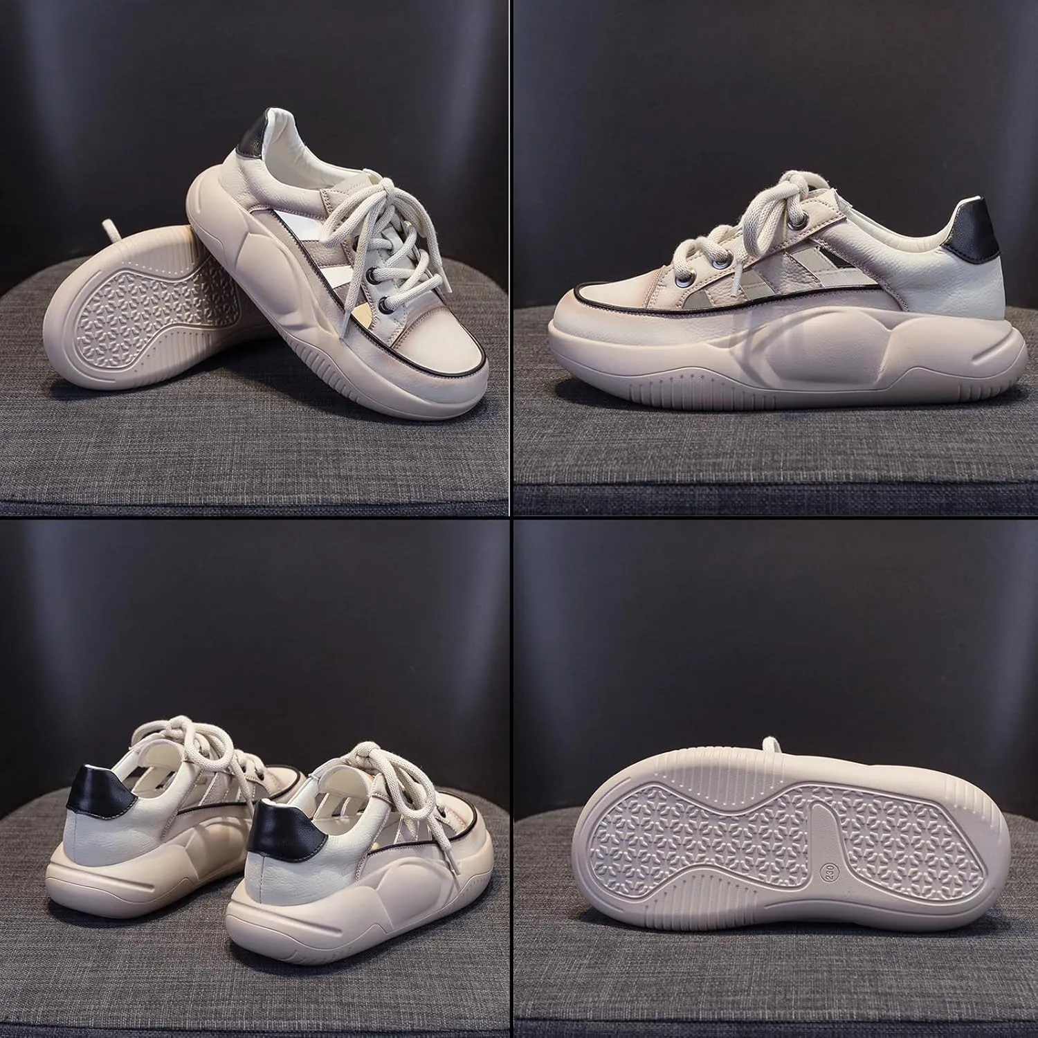 Women's Retro Leather Breathable Platform Sneakers Fashion Summer Lace-Up Non-Slip Hollow Sandals Outdoor Hiking Workout Casual Driving Shoes