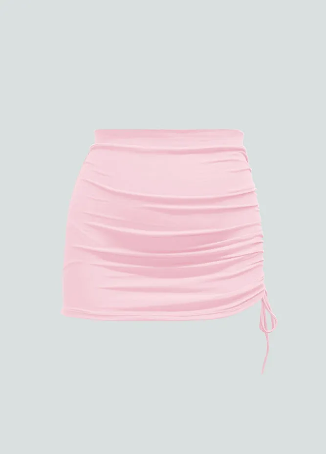 Womens Side Drawstring Ruched Stretchy Short Skirt