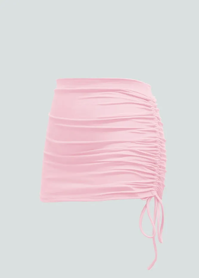 Womens Side Drawstring Ruched Stretchy Short Skirt