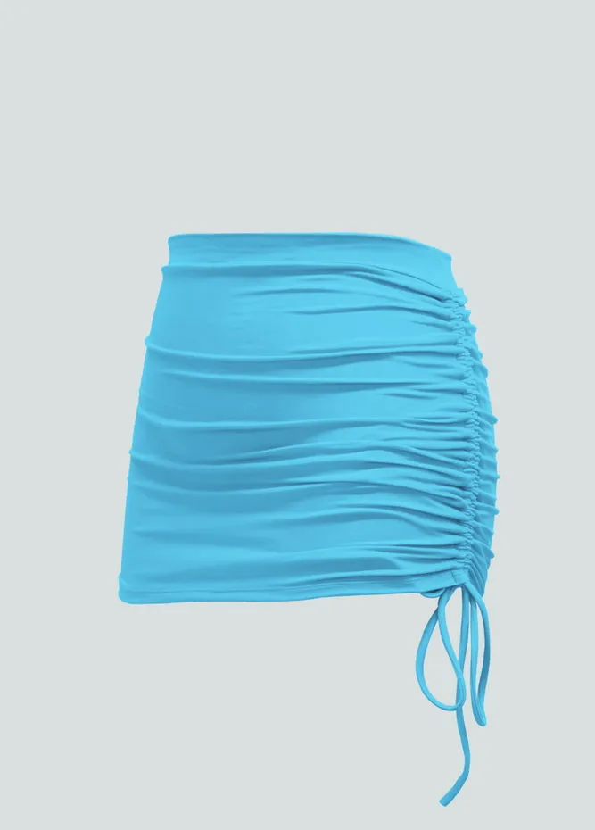 Womens Side Drawstring Ruched Stretchy Short Skirt