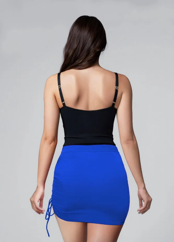 Womens Side Drawstring Ruched Stretchy Short Skirt