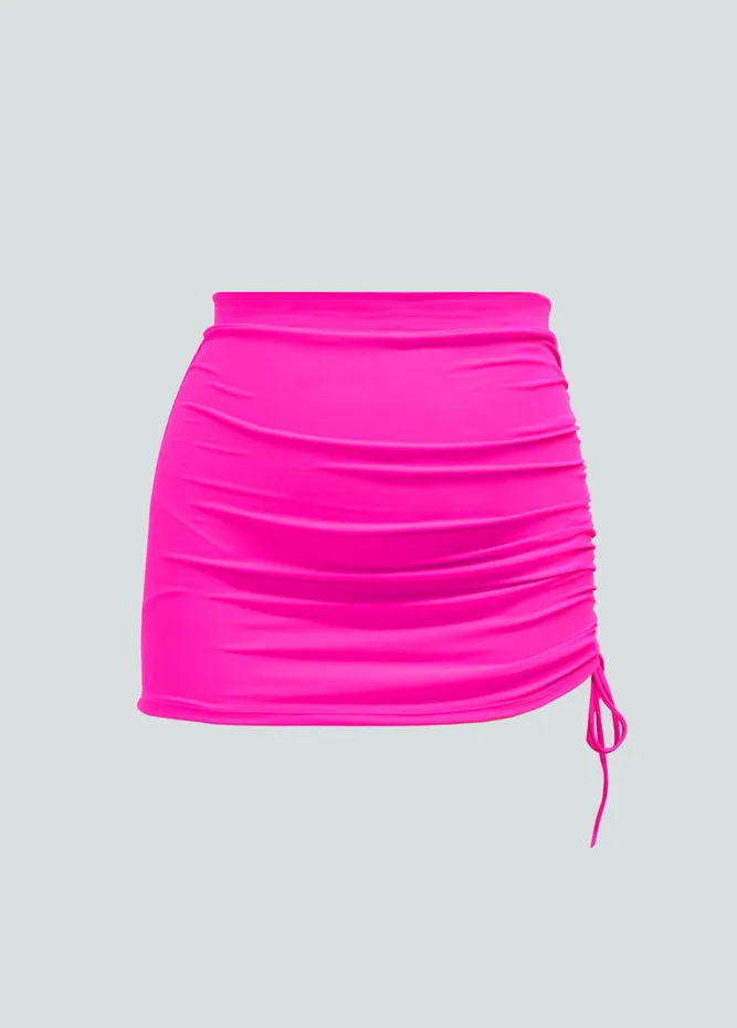 Womens Side Drawstring Ruched Stretchy Short Skirt