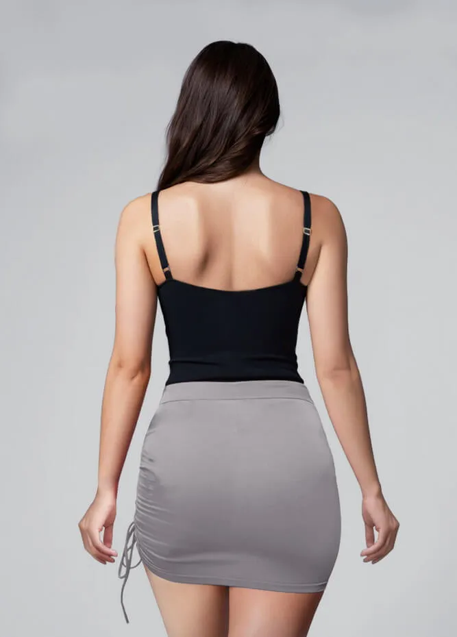 Womens Side Drawstring Ruched Stretchy Short Skirt