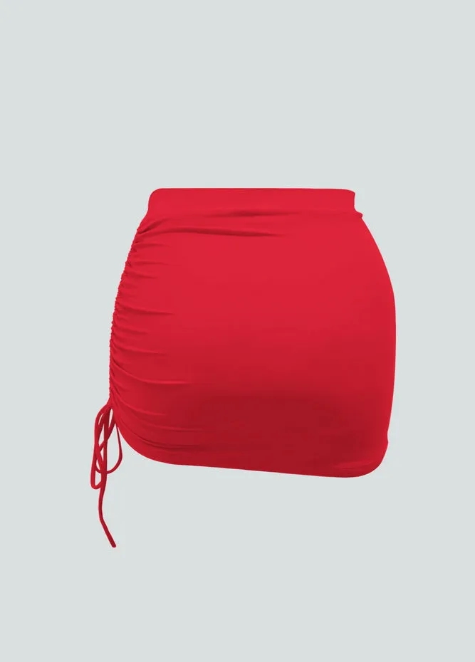 Womens Side Drawstring Ruched Stretchy Short Skirt