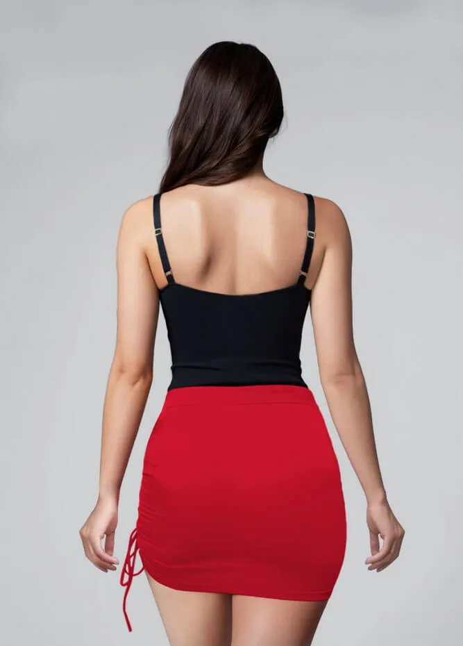 Womens Side Drawstring Ruched Stretchy Short Skirt
