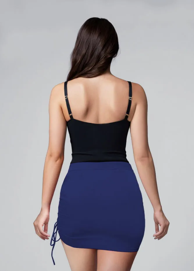 Womens Side Drawstring Ruched Stretchy Short Skirt