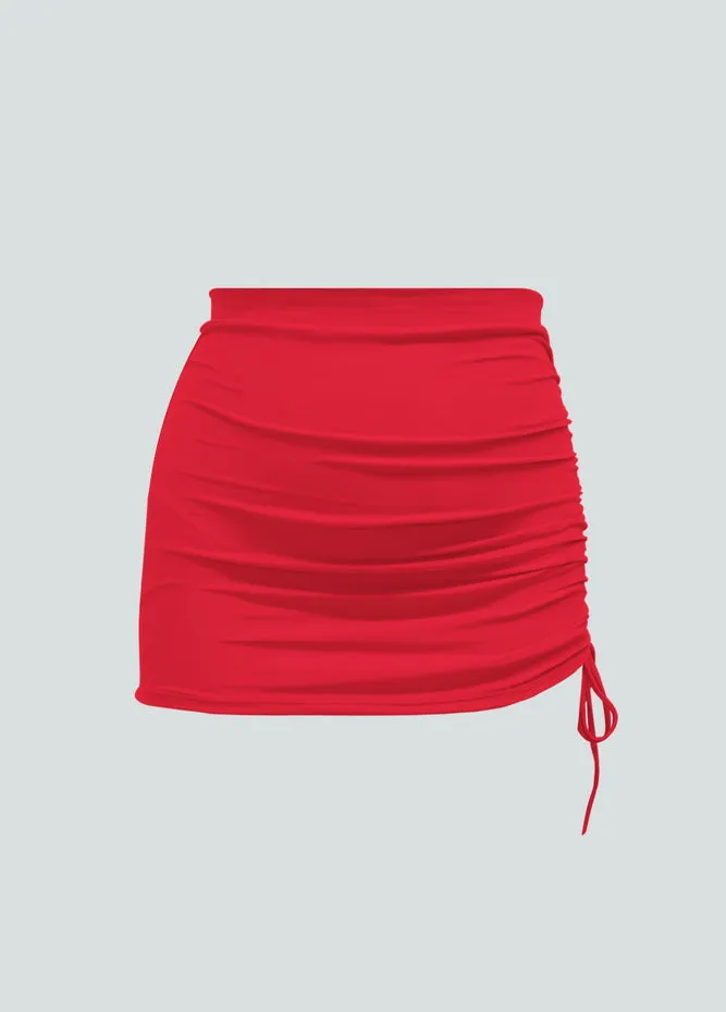Womens Side Drawstring Ruched Stretchy Short Skirt