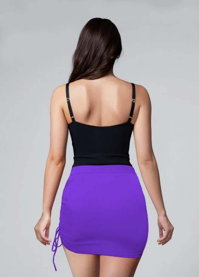 Womens Side Drawstring Ruched Stretchy Short Skirt