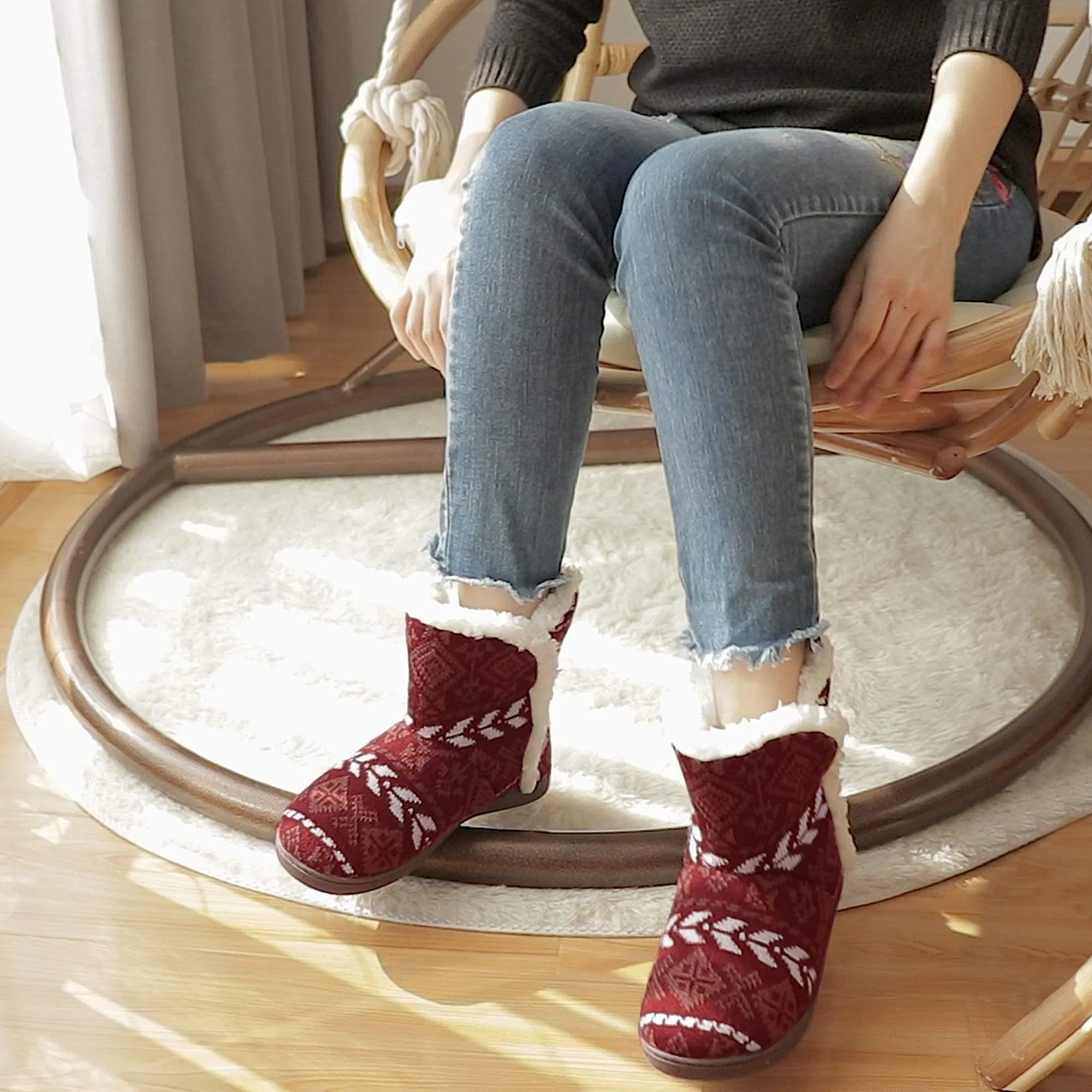 Womens Slipper Booties Warm Knitted Ankle Fuzzy Memory Foam Slippers for Women House Shoes