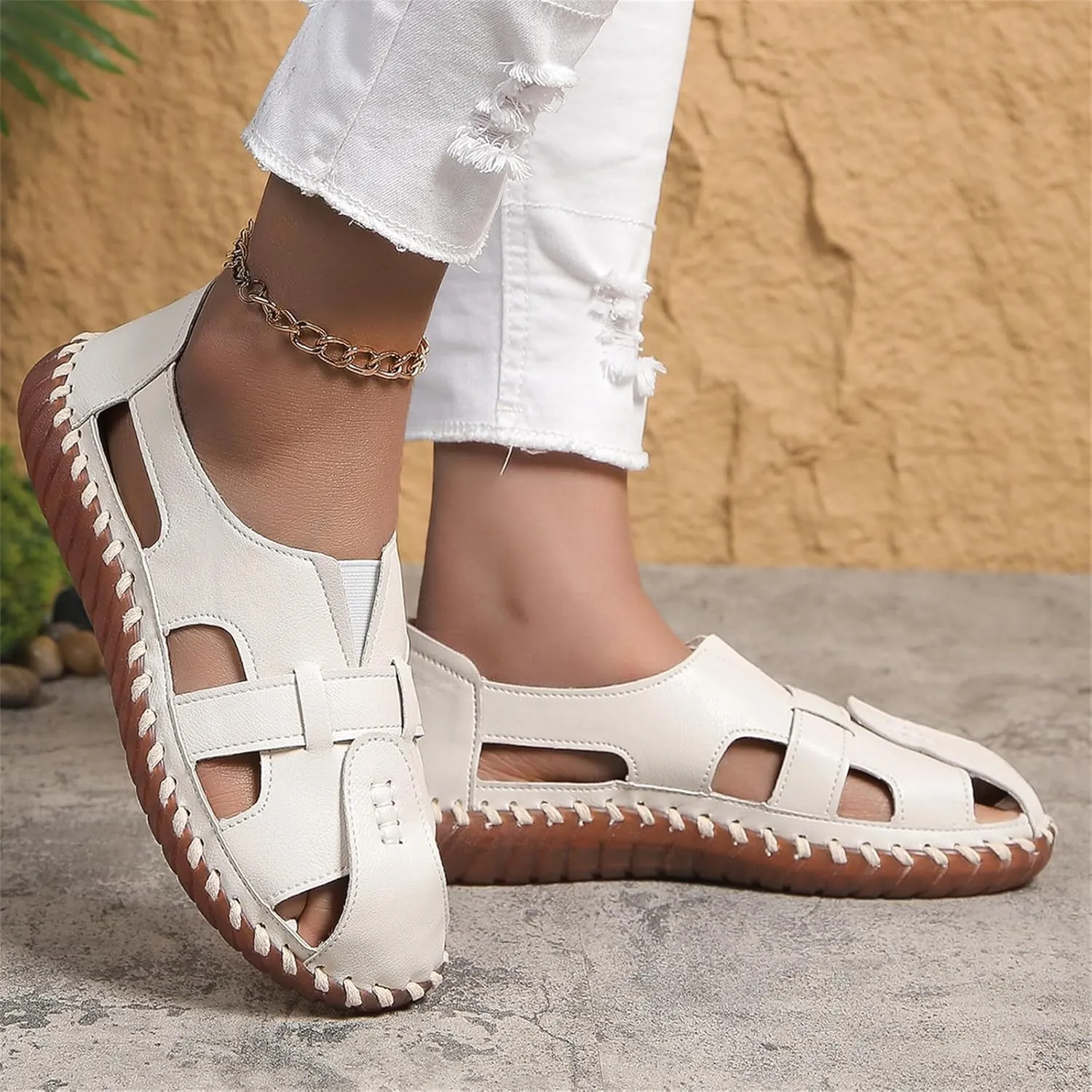Womens Sport Sandals Closed Toe Breathable Outdoor Fisherman Shoes Summer Casual Non-Slip Leather Loafters Beach Walking