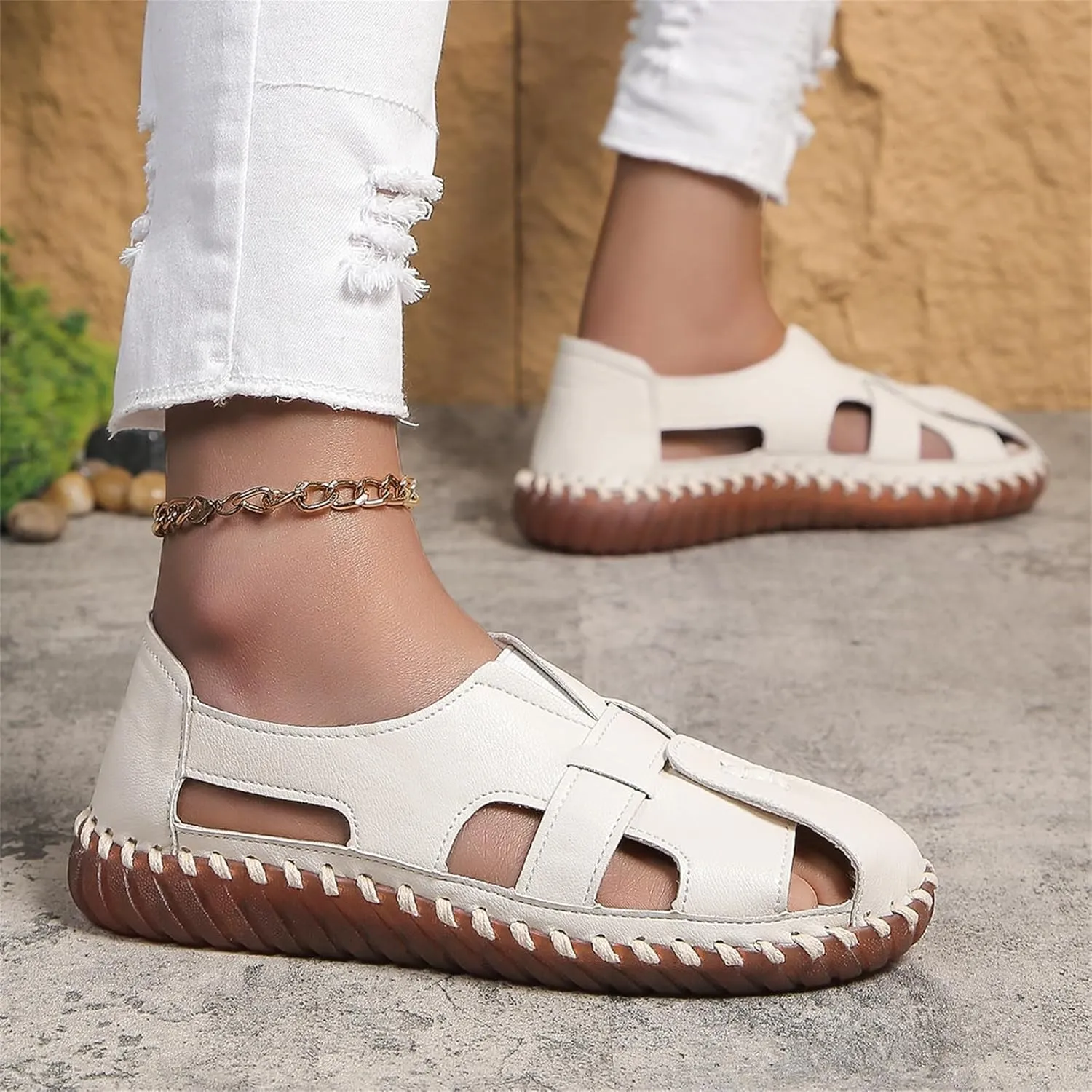 Womens Sport Sandals Closed Toe Breathable Outdoor Fisherman Shoes Summer Casual Non-Slip Leather Loafters Beach Walking
