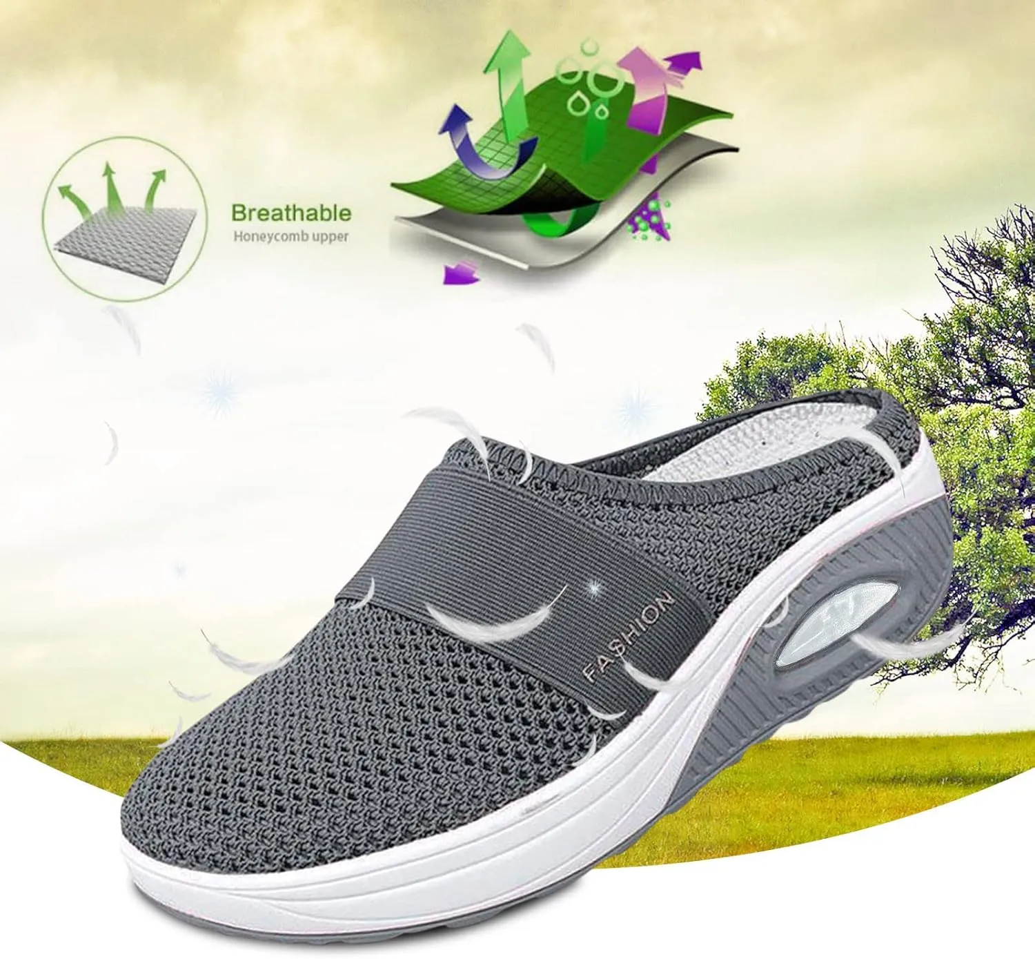 Womens Summer Breathable Mesh Slippers Lightweight Slip On Clog with Arch Support Soft Cushion Nursing Shoes
