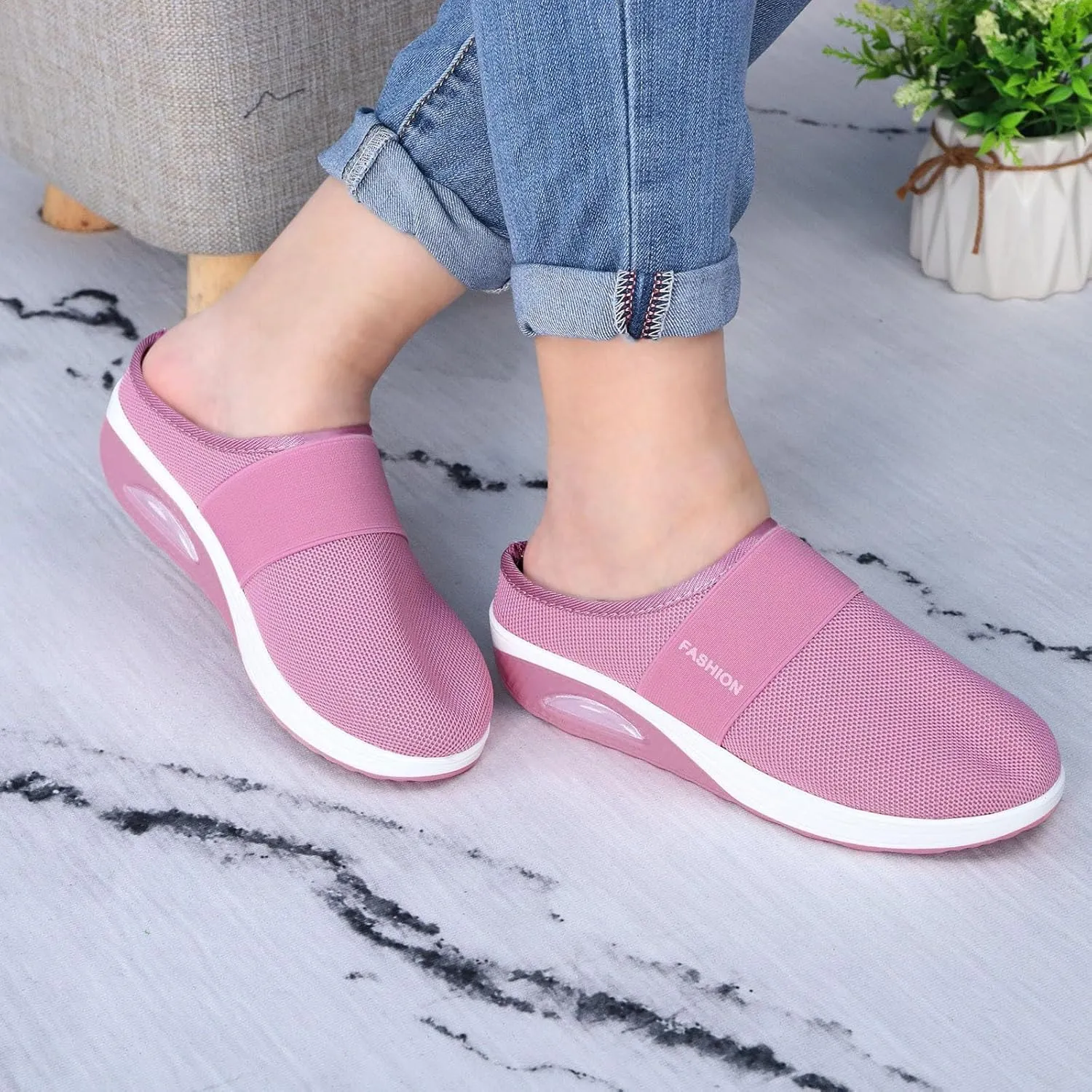 Womens Summer Breathable Mesh Slippers Lightweight Slip On Clog with Arch Support Soft Cushion Nursing Shoes