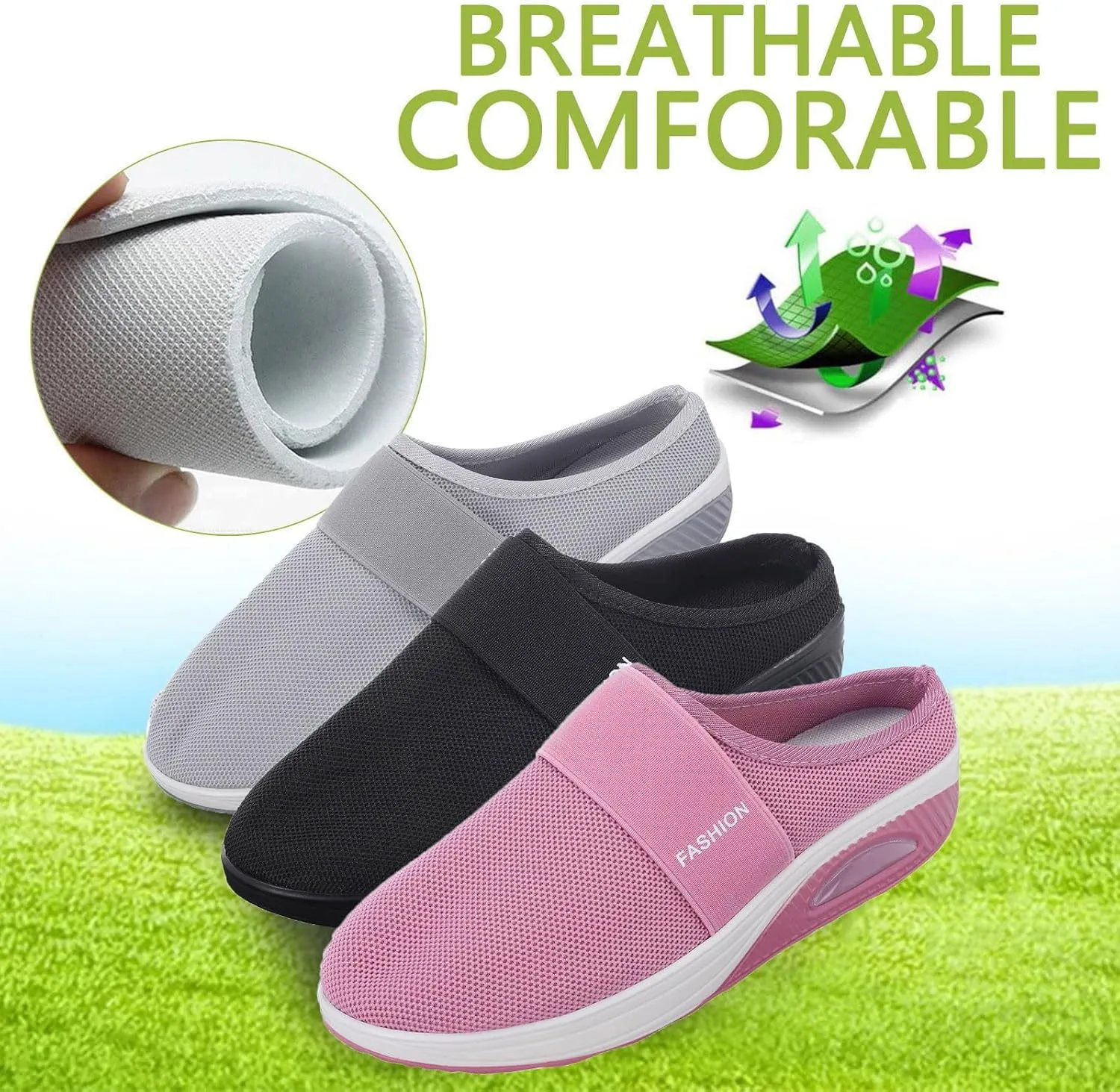 Womens Summer Breathable Mesh Slippers Lightweight Slip On Clog with Arch Support Soft Cushion Nursing Shoes