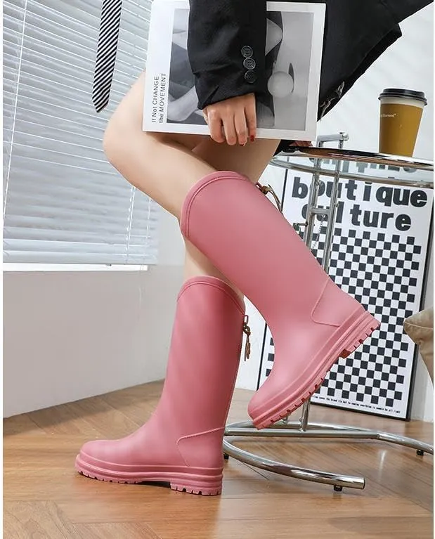Women's Tall Waterproof Rain Boots Detachable Plush Lining Outdoor Garden Boots