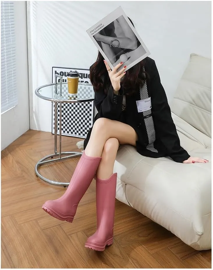 Women's Tall Waterproof Rain Boots Detachable Plush Lining Outdoor Garden Boots