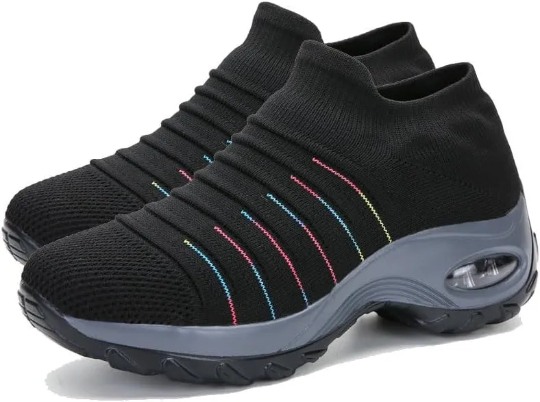 Womens Walking Shoes Breathable Non Slip Work Shoes Comfortable Air Cushion Orthopedic Slip on Sneakers with Arch Support