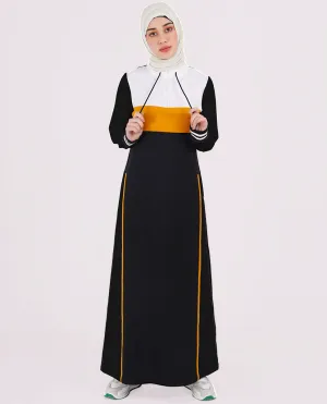 Yellow Highlights Black Drawstring Jilbab