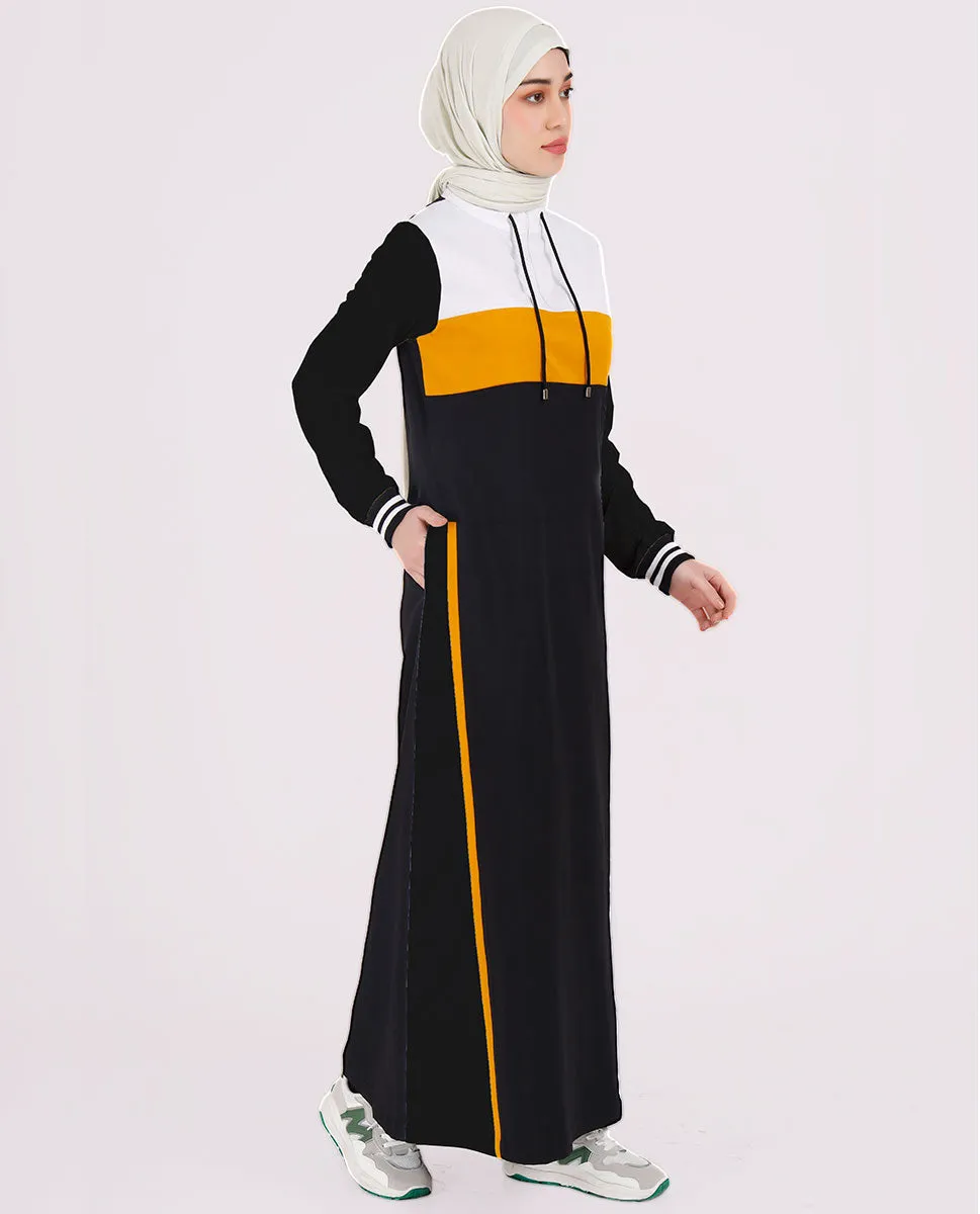 Yellow Highlights Black Drawstring Jilbab