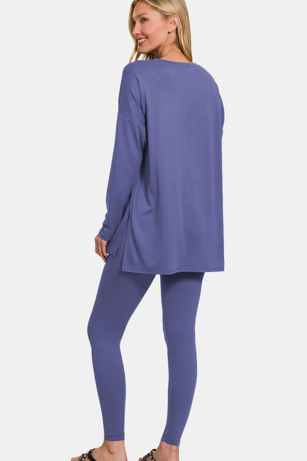 Zenana Full Size Brushed Microfiber Top and Leggings Lounge Set - Marlin